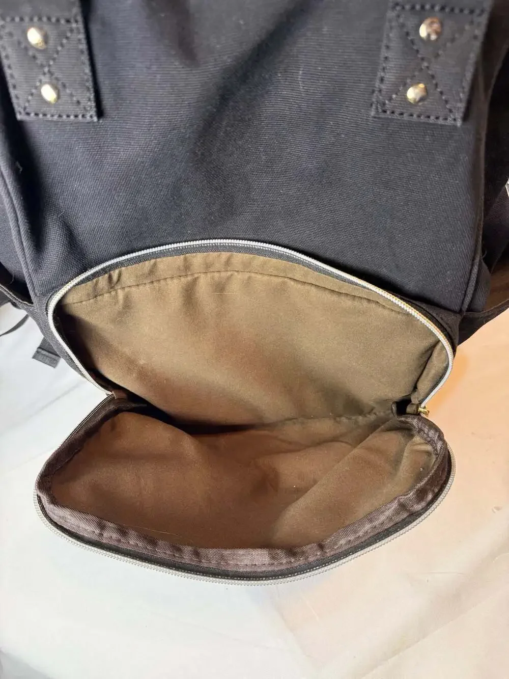 Minimalist Elevated Basics Ebesa Black Canvas Backpack with Brown Leather Accent